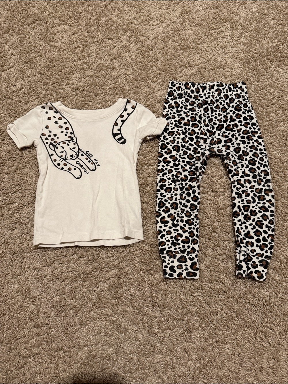 Old Navy Cream Top with Brown & Black Leopard Print Pajama Set